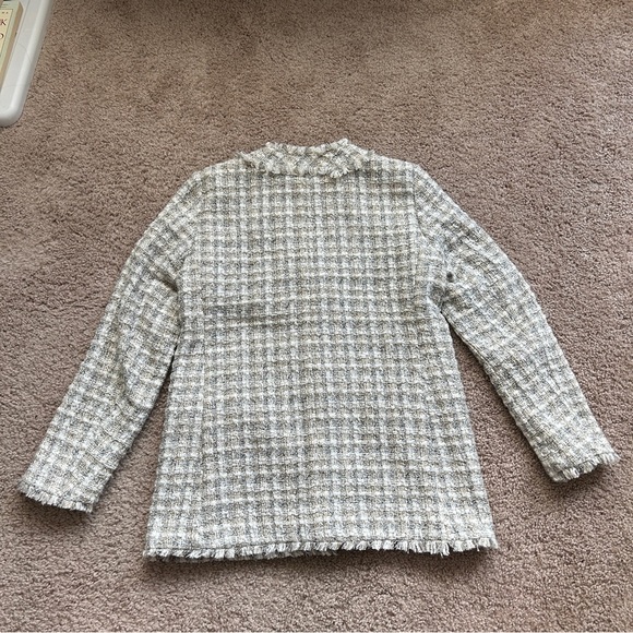 Ann Taylor Petite Fringe White Tweed Boucle Woven Cardigan Blazer Size 4P - Picture 6 of 10